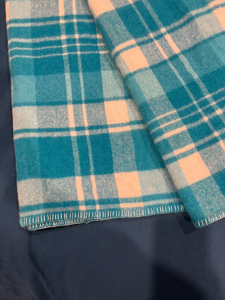 Vintage NZ wool blanket - turquoise check