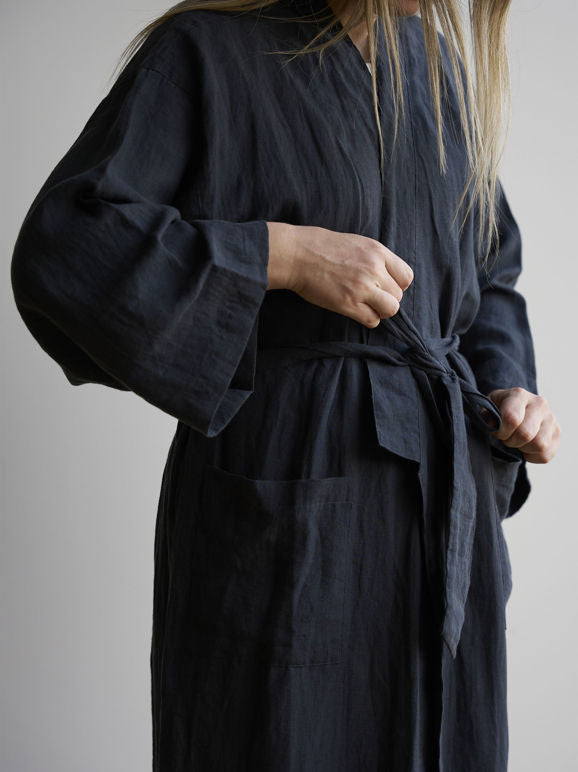 Citta linen robe - Womens Blue Black