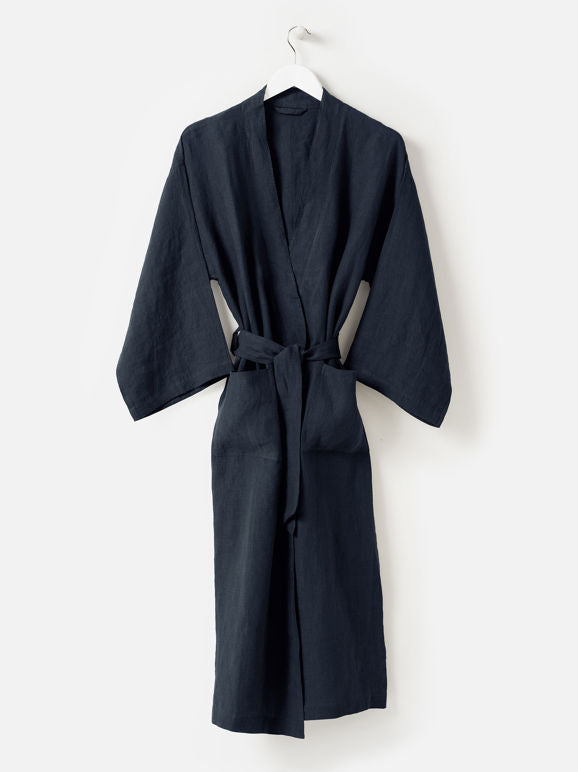 Citta linen robe - Womens Blue Black
