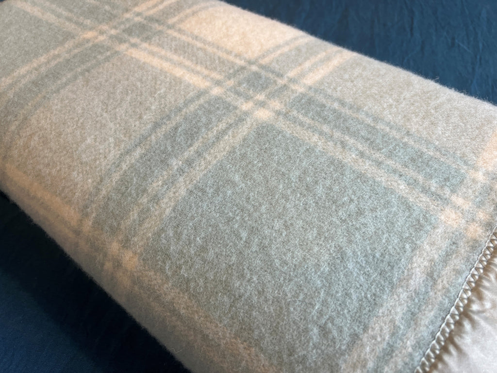 Vintage wool blanket - duck egg blue check