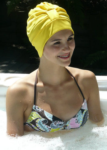 Fashy swimming cap - black with gold stripes