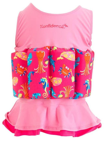 Konfidence float suit - pink polka skirt