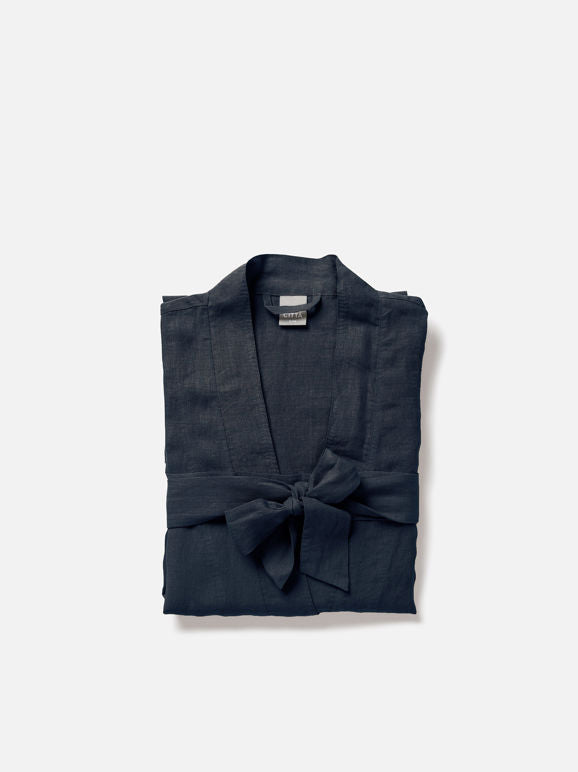 Citta linen robe - Womens Blue Black