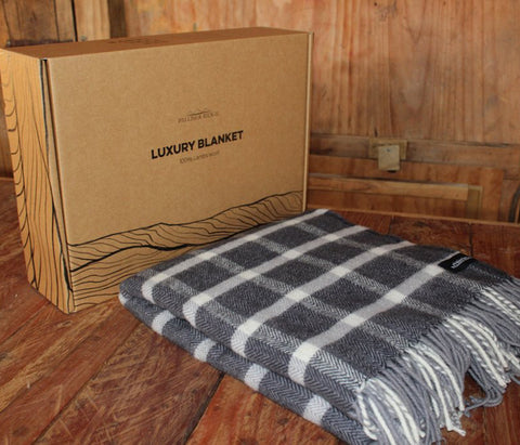 Palliser Ridge lambswool blanket - Herringbone Natural Napa Check