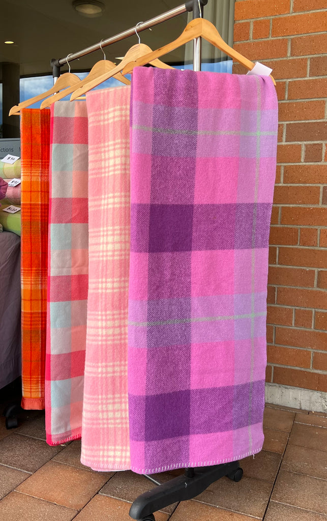 Vintage NZ wool blanket - purple check